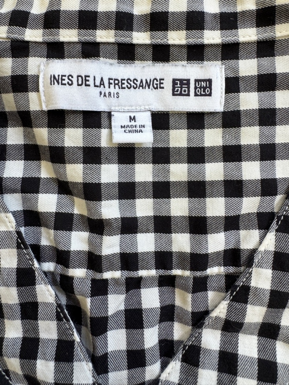 Uniqlo x Ines De La Fressange Cotton Button-Front Gingham Blouse - Black & White - Picture 3 of 12